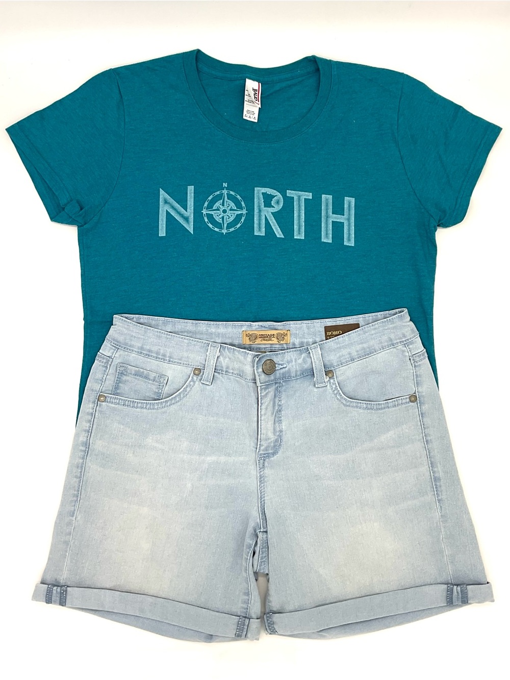 Vintage America Light Wash Denim Shorts (Bonus Tee)